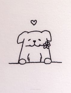 a drawing of a dog holding a flower in its mouth