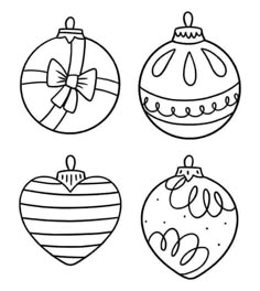 four christmas ornaments with bows on them