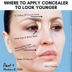 Where To Apply Concealer, Makeup Wrinkles, Apply Concealer, Using Concealer, Face Contouring Makeup, Makeup Tips For Older Women, Makeup For Older Women, How To Apply Concealer, Face Makeup Tips