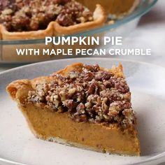 two slices of pumpkin pie with maple pecan crumbles on top and bottom