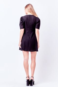 Looking for something pretty and feminine? The Broderie Lace dress by English Factory is just the thing. From its V neckline, puff short sleeve, and fit & flare skirt to its classic CV buttoned details and back zipper, this lace dress is a timeless addition to any wardrobe. So whether you are heading off to a gala event or a casual day out with friends, you can look and feel your best in this stylish, elegant number. Slim fitting V neckline Puff short sleeve Fit & Flare skirt CV buttoned Back zipper Lining Hand wash cold Do not bleach Do not tumble dry Iron low Shell: 100% Cotton Lining: 70% Rayon 30% Polyester BH553D Total length: 34" Bust: 34" S BLACK: Height 5'10" / Bust 32" / Waist 25" / Hip 35" PINK: Height 5'10" / Bust 34 / Waist 24.5" / Hip 34.5" Elegant Puff Sleeve Dress With Broderie Anglaise, Elegant Short Sleeve Eyelet Dresses, Short Sleeve Puff Dress With Lace Trim, Feminine Eyelet Dress With Short Sleeves, Fitted Eyelet Dress With Puff Sleeves, Chic Short Sleeve Eyelet Dresses, Puff Sleeve Dress With Lace Trim, Short Sleeve Puff Dress With Lace Trim For Daywear, Puff Sleeve Dress With Lace Trim For Daywear