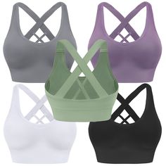 PRICES MAY VARY. 【Upgraded fabric not easy to pill and deformation, machine washable, but for longer to use, we recommend hand wash with like colors】Multi Colors & Packages for Choose: Our strappy athletics bras have lots of available cute colors and practical cost-effective color sets to meet your various need. These big pack of sports bras have 5 sizes : S (30B 30C 32A 32B 32C 32D 32DD); M ( 34A 34B 34C 34D 34DD); L (36A 36B 36C 36D 36DD); XL(38A 38B 38C 38D 38DD); XXL(40A 40B 40C 40D 40DD 42A Front Zip Sports Bra, Running Bra, Bra For Women, Medium Support Sports Bra, Strappy Bra, Bra Brands, Yoga Exercise, Strappy Sports Bras, Seamless Sports Bra