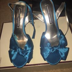 Turquoise Satin Heeled Sandals! Brand New! Heels 2000s, Chinese Laundry Shoes, Satin Heels, Blue Heels, Chinese Laundry, Heeled Sandals, Sling Backs, Women's Shoes Sandals, Sandals Heels