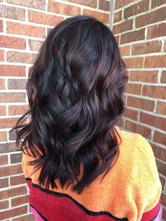 Dark Hair With Fall Highlights, Black Hair With Deep Red Highlights, Black Hair Warm Highlights, Cherry Cola Balayage On Black Hair, Dark Cherry Highlights On Dark Hair, Dark Raspberry Hair, Burgundy Lowlights In Brown Hair, Dark Brown Burgundy Hair, Cherry Cola Balayage