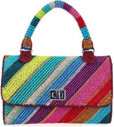 Out of Line Chic Bag -  BEVERLY BERG LLC Designer Multicolor Rectangular Bag, Designer Handmade Multicolor Bags, Designer Multicolor Handmade Bags, Designer Multicolor Handmade Shoulder Bag, Designer Handmade Multicolor Shoulder Bag, Trendy Multicolor Beaded Bags, Designer Multicolor Shoulder Bag With Top Carry Handle, Designer Multicolor Shoulder Bag With Top Handle, Summer Multicolor Rectangular Satchel