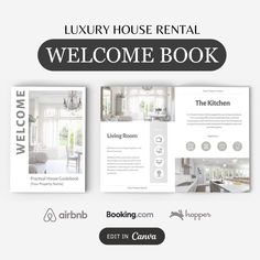 the luxury house rental welcome book is open and ready to be used as a brochure