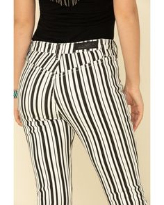 Striped Jeans For Spring, White Mid-rise Jeans With Button Closure, White High Rise Jeans With Button Closure, White High Rise Bottoms With Button Closure, Casual White Jeans With Button Closure, Trendy White Bottoms With Button Closure, Striped Jeans For Work And Spring Season, Chic Striped Fitted Jeans, Spring Striped Jeans For Work