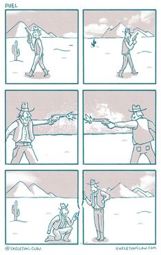 the comic strip shows how cowboys are doing tricks