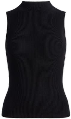 Ribbed High Stretch Top For Night Out, Chic Stretch Knit Top With Ribbed Neckline, Spring High Stretch Crew Neck Tank Top, High Stretch Crew Neck Tank Top For Spring, Fitted Crew Neck Tank Top For Night Out, Chic Black Mock Neck Top For Spring, Chic Ribbed Turtleneck Tops, High Stretch Knit Crew Neck Top, Chic Ribbed Fitted Mock Neck Top