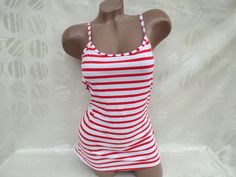 90s Vintage Womens Red Striped Top/Tank Top. Size S-M. Top in excellent vintage condition. Bust 90cm (35.4 inches), top length 66cm (26 inches). Red Stripes Top, Striped Bodysuit, Sublimation Ideas Projects Inspiration, Valley Of The Dolls, Striped Tank Top, Girl Fits, Striped Tank, Fancy Dresses, Lady In Red