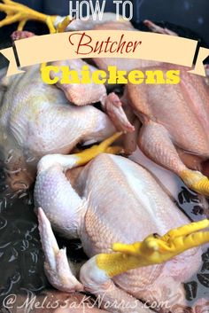 how to butcher chickens in the slow cooker with text overlay that reads, how to butcher chickens