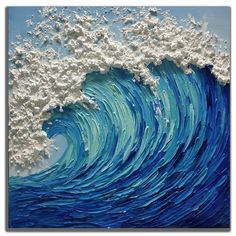 an abstract painting of a blue ocean wave