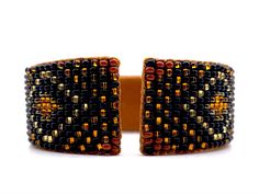 "Made using genuine Guatemalan leather and exquisite glass beads, this cuff bracelet gives off an elegant and luxurious feel. Its unique patterns are brilliantly colored with strong Native American influences. Every piece in our collection is hand stitched with impeccable precision and detail. They are designed to make you feel bold and empowered! Flexible cuff fits all-sized adult wrists Band width measures approximately 3/4\" Handmade in Guatemala *Please note that all of our items are handcra Handmade Adjustable Beaded Bracelets For Formal Occasions, Leather Bracelets With Round Beaded Details, Adjustable Beaded Bracelets For Formal Occasion, Brown Beaded Cuff Bracelet Bangle, Brown Beaded Bangle Cuff Bracelet, Brown Beaded Cuff Bracelet, Adjustable Bracelets With Black Beads For Formal Occasions, Adjustable Black Bead Bracelets For Formal Occasions, Adjustable Black Beads Bracelets For Formal Occasions