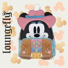 Yoohoo And Yeehaw! This Adorable Mini Backpack Shows Minnie Mouse Dressed As A Cowgirl, Complete With Faux Denim, Fringe, Cowgirl Hat Appliqu And Western Style Detail On The Front. Side Pockets And Adjustable Straps. Nwt 9" X 5" X 10 1/2" Polyurethane Minnie Mouse Cowgirl, Fringe Cowgirl Hat, Denim Fringe, Minnie Mouse Dress, Cowgirl Hat, Loungefly Disney, Cowgirl Hats, Mini Backpack, Western Style