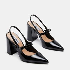 MAEGAN Black Patent Slingback Pumps | Women's Designer Heels – Steve Madden Canada Block Heel Slingback, Buckle Top, Steve Madden Heels, Aesthetic Shoes, Slingback Heel, Slingback Pump, Shoe Lover, Steve Madden Shoes, Womens Heels