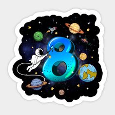 the number eight is surrounded by planets and stars