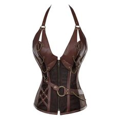 ON-SALE from: $34.95!! Our range of Steampunk styled waist trainers are sexy, fun and functional. They are medieval themed with chain and zip detail, and with a plunging neckline to reveal your cleavage! These are great for club wear, or in the privacy of your own home. Surprise your partner with one! You'll be glad you did! Available in a range of styles and sizes, and made from high grade materials and skilled workmanship, these won't disappoint! Please see the sizing chart opposite to help yo Steampunk Pirate Costume, Viking Halloween Costume, Vikings Halloween, Steampunk Mode, Steampunk Outfits, Moda Steampunk, Costume Viking, Corset Steampunk, Brown Corset