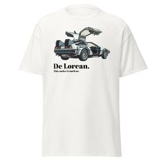 "This design features the legendary De Lorean from Back to the future with a funny quote from the movies. My design is high resolution, which means great print quality for you! #Selecting Size: Measure a shirt you have at home that fits you well and compare the measurements to the size charts provided above. #Shirt Info The unisex 100% cotton tee will help you land a more structured look. It sits nicely, maintains sharp lines around the edges, and goes perfectly with layered streetwear outfits. Retro Short Sleeve Shirt With Front Print, Retro Slogan Shirt With Crew Neck, Retro Slogan Crew Neck Shirt, Retro Graphic Print Shirt For Fan Merchandise, Retro Graphic Print Shirt For Fans, Retro Crew Neck Shirt With Slogan, Vintage Shirt With Front Print For Fans, Retro Cotton Slogan Shirt, Retro Fan Merchandise T-shirt With Slogan