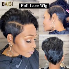 BAISI Full Lace Pixie Cut Wig – BAISI HAIR Short Hair With Shaved Sides For Women, Pixie Hair Styles, Chocolate Brown Wig, Short Quick Weave Hairstyles, 53 Birthday, Black Hair Short Cuts, Half Shaved Hair, Short Sassy Haircuts, Wig Shop