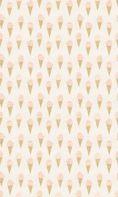 an ice cream cone pattern with gold and pink on white background, for wallpaper or fabric