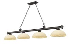 three lights hanging from the ceiling in an old fashioned style kitchen island light with glass shades