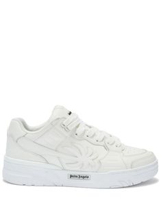 white leather panelled design palm tree patch detail logo patch at the tongue logo patch to the side embossed logo to the rear perforated toebox round toe front lace-up fastening flat rubber sole Aviator Watch, Balenciaga Track, Balenciaga Triple S, Custom Watch, Palm Angels, Derby Shoes, Athletic Sneakers, Espadrille Shoes, Leather Lace