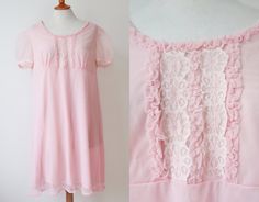 Measured flat Shoulder seam to seam  42 cm - 16,53" Armpit to armpit  55 cm - 21,55" Length   96 cm - 37,79" 2 layers Sign of use Very good vintage condition Feminine Fitted Nightgown With Ruffles, Fitted Feminine Ruffled Nightgown, Spring Fitted Ruffled Sleepwear, Spring Nightgown With Ruffles And Short Sleeves, Spring Fitted Nightgown With Lace Trim, Spring Fitted Sleepwear With Ruffles, Fitted Ruffled Sleepwear For Spring, Vintage Ruffled Summer Sleepwear, Vintage Fitted Nightgown With Ruffles