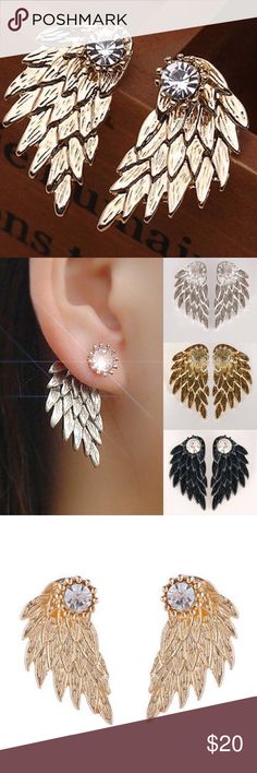 Gold Double Sided Stud Earrings Crystal Rhinestone Angel Wings Double Sided  Stud Earrings. Color is Gold. ❤️️Open to reasonable offers❤️️ Jewelry Earrings Wing-shaped Metal Jewelry For Parties, Wing-shaped Earrings For Party, Elegant Metal Wing-shaped Earrings, Elegant Wing-shaped Metal Earrings, Gold Wing-shaped Earrings For Party, Gold Wing-shaped Party Earrings, Classic Diamond Earrings, Dazzling Earrings, Gold Money