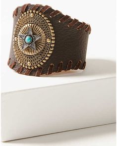 Cowgirl Confetti Women's Mystic Diamond Cuff | Boot Barn Star Overlays, Trim Styles, Metalsmithing Jewelry, Stone Inlay, Boot Cuffs, Leather Cuffs Bracelet, Boot Shop, Silver Accents, Leather Cuffs