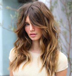 Balayage Shag, Light Brown Hair Dye, Bardot Bangs, Brown Hair Inspiration, Honey Balayage, Layered Haircuts With Bangs, Brown Hair Dye, Hair Color Light Brown, Shoulder Length Hair Cuts