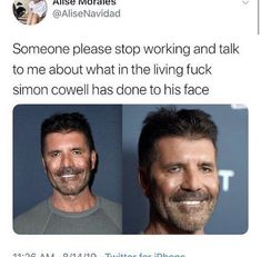 two men smiling at the camera and one has his face cut out to look like he is