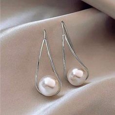 Faux Pearl Wire Earrings Silver Tone Great For Everyday Or Office Wear Or Anytime! Eardrop Width: .6” Height: 1.6” New Wire Hoop Earrings, Leverback Earrings, Stone Studs, Ear Rings, Geometric Jewelry, Pearl Earrings Dangle, Wooden Earrings, Wire Earrings, Earrings Color