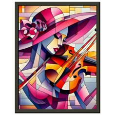 a colorful painting with a violin on it