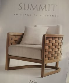 a magazine cover with a chair and pillows on it's back side, in front of a white background