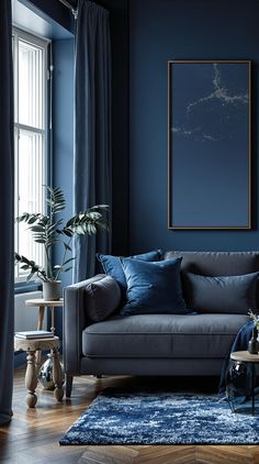 Dark Grey Couch Living Room Blue Office Sofa, All Blue Living Room, Blue And Grey Living Room, Serene Living Room