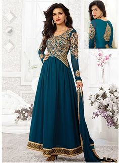 Kriti Sanon Teal Georgette Anarkali Suit Priyanka Chopra Wedding, Western Gown, Long Anarkali, Designer Anarkali Suits, Abaya Style, Salwar Kameez Online, Designer Anarkali, Desi Clothes, Queen Fashion