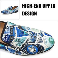 These Men's Blue & White Passport Printed ress Shoes are designed with a classic, formal look. Crafted with genuine leather and a passport print, these shoes bring timeless style and durability for any dress shoe occasion. Rubber Faux Leather Design Features: Light and comfortable men's loafers with exquisite patterns or decorations, such as vintage embroidery, metal buttons, metal lion heads, tassels, spikes, etc. Premium Material: Our men's shoes are made of artificial leather and imported rub Blue Luxury Slip-on Dress Shoes, Luxury Blue Slip-on Dress Shoes, Winter Knit Hats, Men's Loafers, Dress Shoe, Boot Accessories, Vintage Embroidery, Formal Looks, Artificial Leather