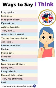 a poster with the words, ways to say i think