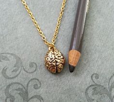 Brain Necklace SMALL Brains Necklace Gothic Necklace Anatomical Brain Charm Necklace Human Brain Pen Brain Jewelry, Brain Necklace, Anatomical Brain, Necklace Gothic, Gothic Necklace, Human Brain, Pendant Gold, Real Gold, Chain Lengths