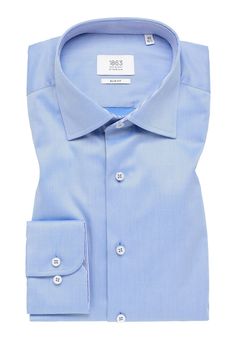 Luxury Shirt' In Blue with Contrast Details - Slim Fit - Two Ply Cotton Twill Dress Shirt with Kent Collar by Eterna 1863 Elegant Blue Shirt For Daywear, Mandarin Collar Shirt, Iron Shirt, Cutaway Collar, Collar And Cuff, Mandarin Collar, Smart Casual, Collar Shirts, Formal Event