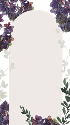 an empty paper with purple flowers and green leaves on the edges, in front of a white background