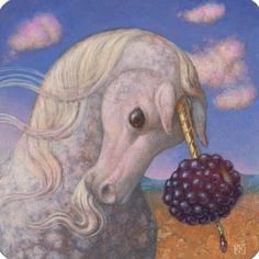 a painting of a horse with grapes in it's mouth and the head of a unicorn