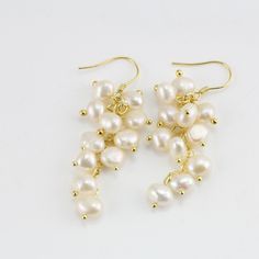 White Cluster Earrings With Pearl Drop For Gift, White Pearl Drop Cluster Earrings For Gift, White Pearl Drop Cluster Earrings As Gift, Dangle Pearl Drop Cluster Earrings, Wedding Earrings Pearl, Pearl Cluster Earrings, Long Pearl Earrings, Earrings Dangling, Pearl Earrings Wedding