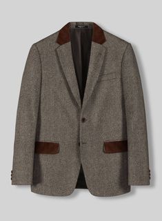 Vintage Dark Brown Herringbone Tweed Suit with Leather trims on Jacket Collar & Flaps.  A classic design with a modern silhouette, our Tweed Suit is a must-have for stylish men. Pair the tweed suit with its matching waistcoat, a white shirt, a red tie and classic tan brogues.   Look Includes  Vintage Dark Brown Herringbone Tweed Fabric  Spanish Brown Leather Trims   Paisley Black Lining  Two Button Jacket Style  Three Cuff Buttons  Horn Brown Buttons  Spanish Brown Leather WaistCoat with Paisley Black lining at back  Two Spanish Brown Leather Flap Pockets on Trousers   You can change the look by changing the options listed below.   Lining: Viscose, Dry Clean. Luxury Fitted Tweed Sport Coat, Luxury Tailored Tweed Jacket With Herringbone Pattern, Luxury Herringbone Tweed Jacket For Tailoring, Fitted Brown Tweed Jacket With Concealed Placket, Fitted Luxury Outerwear With Herringbone Pattern, Luxury Fitted Outerwear With Herringbone Pattern, Luxury Fitted Herringbone Outerwear, Tan Brogues, Herringbone Tweed Jacket