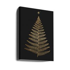 a gold christmas tree on a black background canvas wall art print by design expresso