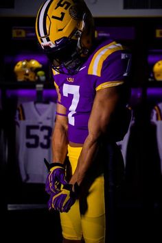 a football player wearing a helmet and gloves