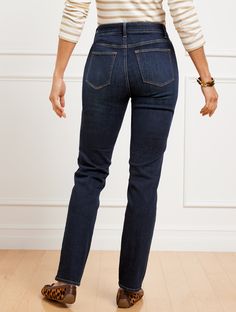 Our ultra-flattering straight leg jeans. Higher waist for a modern fit. Crafted with a hint of stretch and flawless Five-Pocket styling. Curvy Fit is specially designed for the woman whose waist is proportionally smaller than her hips. Also available in Standard Fit. Features Straight Leg Hits Above Waist Full Length Fly front with button closure Five pocket Imported Fit: Misses: 31"; Petite: 28 1/2"; Plus: 31"; Plus Petite: 28 1/2" Material: 93% Cotton, 6% Polyester, 1% Spandex Care: Wash Before Wearing, Turn Garment Inside Out, Machine Wash Cold With Like Colors, Only Non-Chlorine Bleach When Needed, Tumble Dry Low, Warm Iron If Needed | Straight Leg Jeans - Melrose Wash - Curvy Fit Talbots Modern Fit, Modern Classic, Straight Leg Jeans, Leg Jeans, Inside Out, Full Length, Straight Leg, High Waisted, Turn Ons