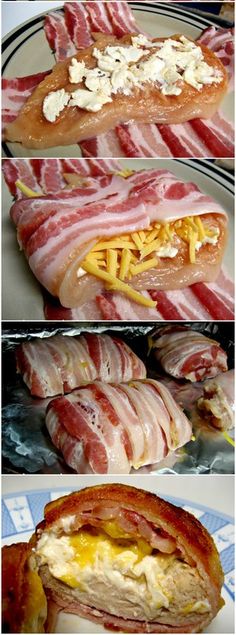 bacon wrapped in cheese and other food items