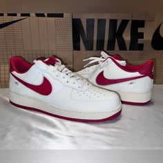 These Nike Air Force 1 07 Are Very Hard To Find! These Are Brand New In The Original Box, But Does Not Come With The Box Top. Please Feel Free To Contact Me With Any Questions. Thank You For A Looking! Yeah Nike Air Force 1 In University Red For Streetwear, University Red Nike Air Force 1 With Branded Insole, Nike Air Force 1 With Red Sole For Streetwear, Red Basketball Shoes With Gum Sole For Sports, Red Nike Air Force 1 Casual With Cushioned Footbed, Red Casual Nike Air Force 1 With Cushioned Footbed, Casual Red Nike Air Force 1 With Cushioned Footbed, Casual Nike Air Force 1 In University Red, Red Custom Air Max Sneakers For Streetwear