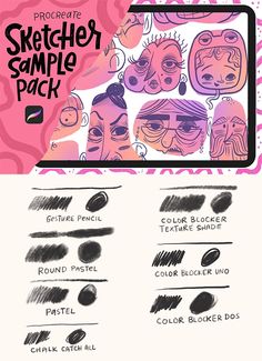 the different types of makeup brushes are shown in this graphic style, including black and pink